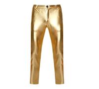 Pantalones de discoteca para hombre, diseño de escenario, cantante, discoteca, delgados, con revestimiento de oro brillante, metálico, para hombre, de los años 70, aspecto mojado, fiesta, baile,