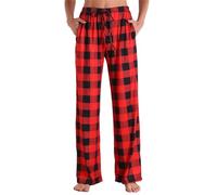 Pantalones de dormir a cuadros para hombre - Rojo y Negro Pantalones de pijama a cuadros Tallas Grandes Algodón Largo Ancho Pantalones de Pijama con Bolsillos Pantalones de Pijama Suave Pierna Ancha