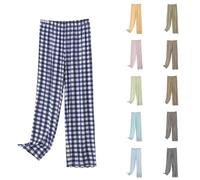 Pantalones de dormir largos de algodón a cuadros para mujer, pantalones de pijama largos y anchos con puños, pantalones de pijama holgados, pantalones de casa rectos, holgados, tallas grandes, ropa de