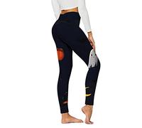 Pantalones de entrenamiento con estampado de Halloween para mujer, para yoga, correr, control de día, pantalones de entrenamiento para pilates, adelgazar el abdomen, leggings, azul marino, XL