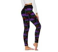 Pantalones de entrenamiento con estampado de Halloween para mujer, para yoga, correr, control de día, pantalones de entrenamiento para pilates, adelgazar el abdomen, leggings, Morado (, XL