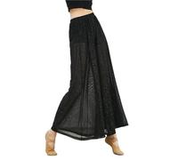 Pantalones de Entrenamiento de Danza Clásica Pantalones de Baile clásico for Mujer, pantalón Holgado Pierna Ancha, con Malla Cristal Plateado, Ropa Que Fluye, rima Corporal(B)