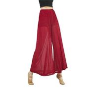 Pantalones de Entrenamiento de Danza Clásica Pantalones de Baile clásico for Mujer, pantalón Holgado Pierna Ancha, con Malla Cristal Plateado, Ropa Que Fluye, rima Corporal(D)