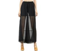 Pantalones de Entrenamiento de Danza Clásica Pantalones de Pierna Ancha una Sola Capa Gasa Malla for Mujer, actuación Danza Moderna, Estilo Chino clásico(Black Mesh)
