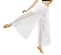 Pantalones de Entrenamiento de Danza Clásica Pantalones de Pierna Ancha una Sola Capa Gasa Malla for Mujer, actuación Danza Moderna, Estilo Chino clásico(White Chiffon)