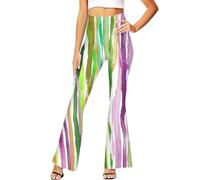 Pantalones de equitación de carnaval para mujer Mardi Pantalones acampanados de cintura alta color lila verde amarillo, beige, XL