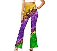 Pantalones de equitación de carnaval para mujer Mardi Pantalones acampanados de cintura alta color lila verde amarillo, dorado, XXL