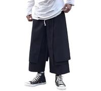 Pantalones de Falda gótica para Hombre, Holgados, Estilo japonés Harajuku, Estilo Kimono harén, de Pierna Ancha, Informales, Urbano, Color Negro, Talla Mediana
