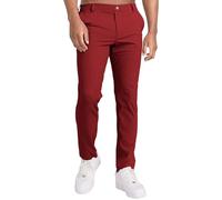 Pantalones de golf básicos para hombre, casuales, elásticos, ajuste regular, pantalones cónicos, ligeros, ajustados, parte delantera plana, Rojo, XL