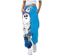 Pantalones de invierno afelpados otoño/invierno con estampado de Halloween, de cintura alta, elásticos y con cordones, 2 pantalones grises, Blu-a, L