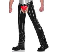 Pantalones De Látex Código Abierto Pantalones Con Cremallera Lateral Jean Sexy Cowboy Play Ropa Interior,Ropa Interior Negra + Roja,4XL