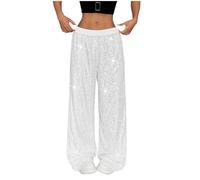 Pantalones de Lentejuelas Cintura Alta con Purpurina Bling Discoteca con Brillos Anchos de Pierna Recta Lentejuelas para Pantalones Acampanados Disco Brillantes, Ropa Fiesta y Hip Hop