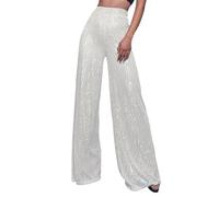 Pantalones de lentejuelas con purpurina, pantalones anchos para mujer, pantalones de ocio, pailettenhose Sparkle Glitter Metallic Pants High Waist Palazzo fiesta atuendo para carnaval, cosplay fiesta
