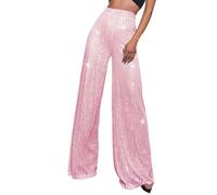 Pantalones de lentejuelas con purpurina, pantalones anchos para mujer, pantalones de ocio, pailettenhose Sparkle Glitter Metallic Pants High Waist Palazzo fiesta atuendo para carnaval, cosplay fiesta