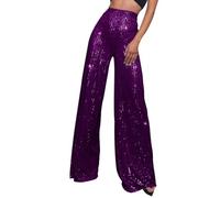 Pantalones de lentejuelas con purpurina, pantalones anchos para mujer, pantalones de ocio, pailettenhose Sparkle Glitter Metallic Pants High Waist Palazzo fiesta atuendo para carnaval, cosplay fiesta