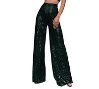 Pantalones de lentejuelas con purpurina, pantalones anchos para mujer, pantalones de ocio, pailettenhose Sparkle Glitter Metallic Pants High Waist Palazzo fiesta atuendo para carnaval, cosplay fiesta
