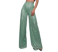 Pantalones de lentejuelas con purpurina, pantalones anchos para mujer, pantalones de ocio, pailettenhose Sparkle Glitter Metallic Pants High Waist Palazzo fiesta atuendo para carnaval, cosplay fiesta