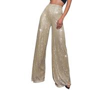 Pantalones de lentejuelas con purpurina, pantalones anchos para mujer, pantalones de ocio, pailettenhose Sparkle Glitter Metallic Pants High Waist Palazzo fiesta atuendo para carnaval, cosplay fiesta