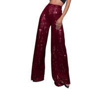 Pantalones de lentejuelas con purpurina, pantalones anchos para mujer, pantalones de ocio, pailettenhose Sparkle Glitter Metallic Pants High Waist Palazzo fiesta atuendo para carnaval, cosplay fiesta