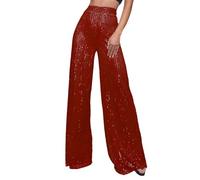 Pantalones de lentejuelas con purpurina, pantalones anchos para mujer, pantalones de ocio, pailettenhose Sparkle Glitter Metallic Pants High Waist Palazzo fiesta atuendo para carnaval, cosplay fiesta
