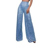 Pantalones de lentejuelas con purpurina, pantalones anchos para mujer, pantalones de ocio, pailettenhose Sparkle Glitter Metallic Pants High Waist Palazzo fiesta atuendo para carnaval, cosplay fiesta