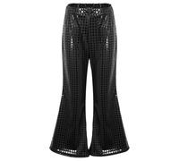 Pantalones de lentejuelas para niñas, cintura elástica, pierna acampanada, pantalones de baile para niños de 3 a 14 años, Negro, 13-14 años
