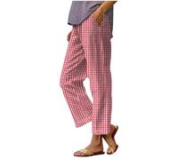 Pantalones de Lino Anchos 3/4 con Bolsillos,Pantalónes Cintura Alta Elástico Casual Pantalon Palazzo Anchos Lino Algodón Suave Y Cómodo con Bolsillos Y Cordón Rectos Elegantes Playa Vacaciones Boho