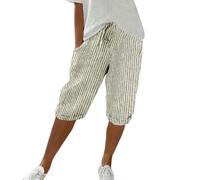 Pantalones de lino cortos para mujer, pantalones capri 3/4 para mujer, pierna ancha, muselina, tallas grandes, pantalones de verano, elásticos, con bolsillos, pantalones de tiempo libre, cintura alta