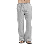 Pantalones de lino de colores sólidos para hombre, ajuste relajado, pantalones de yoga casuales, pantalones de pierna recta, gris, XL