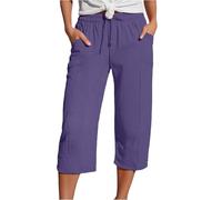 Pantalones de Lino Fino de Verano para Mujer, Pantalones Deportivos de Moda de 7 Puntos, Transpirables con Bolsillos, Pantalones harén Casuales de principios de otoño Cómodo de Llevar