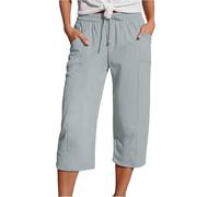 Pantalones de Lino Fino de Verano para Mujer, Pantalones Deportivos de Moda de 7 Puntos, Transpirables con Bolsillos, Pantalones harén Casuales de principios de otoño Comodidad cómodo de Llevar
