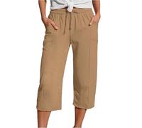 Pantalones de Lino Fino de Verano para Mujer, Pantalones Deportivos de Moda de 7 Puntos, Transpirables con Bolsillos, Pantalones harén Casuales de principios de otoño Comodidad