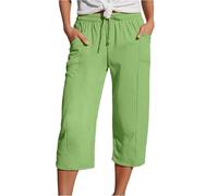 Pantalones de Lino Fino de Verano para Mujer, Pantalones Deportivos de Moda de 7 Puntos, Transpirables con Bolsillos, Pantalones harén Casuales de principios de otoño Cómodo de Llevar