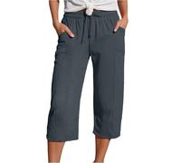 Pantalones de Lino Fino de Verano para Mujer, Pantalones Deportivos de Moda de 7 Puntos, Transpirables con Bolsillos, Pantalones harén Casuales de principios de otoño Comodidad cómodo de Llevar