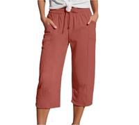 Pantalones de Lino Fino de Verano para Mujer, Pantalones Deportivos de Moda de 7 Puntos, Transpirables con Bolsillos, Pantalones harén Casuales de principios de otoño Comodidad cómodo de Llevar