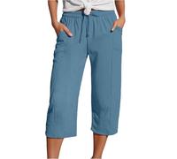 Pantalones de Lino Fino de Verano para Mujer, Pantalones Deportivos de Moda de 7 Puntos, Transpirables con Bolsillos, Pantalones harén Casuales de principios de otoño Cómodo de Llevar