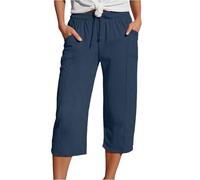 Pantalones de Lino Fino de Verano para Mujer, Pantalones Deportivos de Moda de 7 Puntos, Transpirables con Bolsillos, Pantalones harén Casuales de principios de otoño Cómodo de Llevar