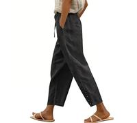Pantalones de Lino Mujer,Frescos Lino Algodón Cintura Alta Elasticos Pantalon Palazzo Anchos Lino Algodón Suave Y Cómodo Elegantes Sueltos Pantalón Trabajo Largos con Bolsillos