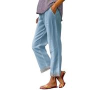 Pantalones de Lino Mujer,Pantalones 7/8 Mujer Verano CasualRectos Ligero Casuales Flojo Pantalon Ligeros y Frescos Anchos Tejido Suave