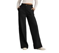 Pantalones de lino Pantalones largos con botones de algodón y lino para mujer, de corte ancho, con bolsillos exteriores sueltos, pantalones de esquí monos, pantalones sueltos y holgados para mujer, Le