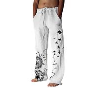 Pantalones de lino para hombre, casuales, holgados, cintura elástica, pantalones de verano para playa, con bolsillos grandes, estampado de moda, algodón, talla grande, ligeros, cómodos, pantalones de