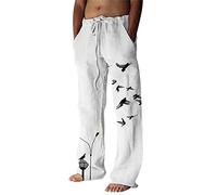 Pantalones de lino para hombre, casuales, holgados, cintura elástica, pantalones de verano para playa, con bolsillos grandes, estampado de moda, algodón, talla grande, ligeros, cómodos, pantalones de
