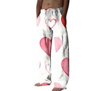 Pantalones de lino para hombre, casuales, sueltos, con estampado de pierna recta, ajuste relajado, transpirables, para vacaciones, playa, yoga, descanso, Vino, XXL