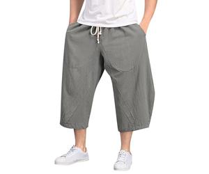Pantalones de lino para hombre de 3/4 de longitud, pantalones cortos para hombre, pantalones deportivos informales, rectos, bermudas, pantalones cortos de algodón y lino, pantalones de ocio con