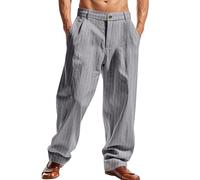 Pantalones de lino para hombre, largos, holgados, pantalones chinos de gran tamaño, a rayas, pantalones de ocio, pantalones de verano, transpirables, pantalones de verano, pantalones de lino