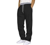 Pantalones de lino para hombre, largos, ligeros, holgados, de algodón, con cordón y bolsillos, pantalones chinos modernos, #1-negro, 3XL