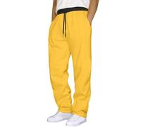 Pantalones de lino para hombre, largos, ligeros, holgados, de algodón, con cordón y bolsillos, pantalones chinos modernos, #1-amarillo, L