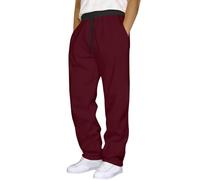 Pantalones de lino para hombre, largos, ligeros, holgados, de algodón, con cordón y bolsillos, pantalones chinos modernos, #1-vino, L