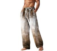 Pantalones de lino para hombre, ligeros, pantalones de yoga elásticos, piernas rectas, pantalones de descanso con cordón, pantalones de pijama de verano, pantalones con estampados gráficos, pantalones