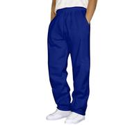 Pantalones de lino para hombre, lisos, largos, ligeros, holgados, con cordón, para vacaciones, playa, uso diario, elásticos, #1-azul, S